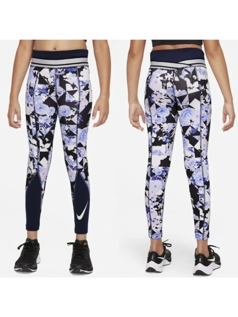 Nike One Girls M 24X23 Dri FIT Floral Training Leggings Purple CU8205 410 NWT